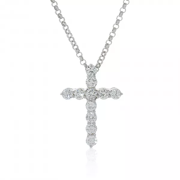 18ct white gold diamond set cross necklace