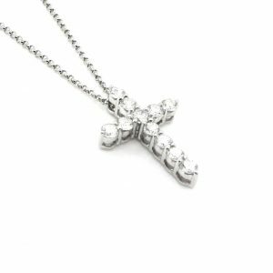 18ct white gold diamond set cross necklace