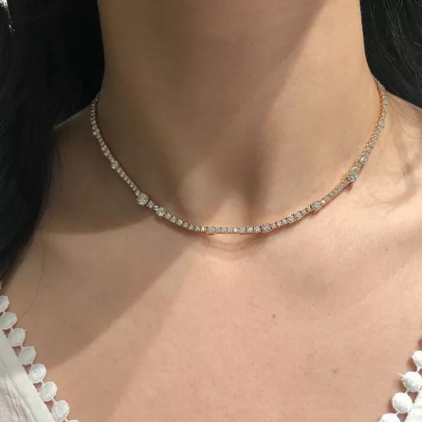 18ct rose gold diamond tennis necklace