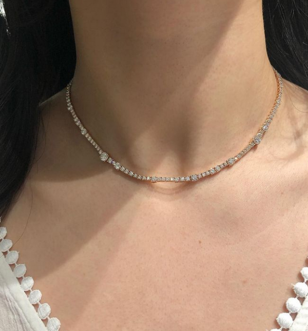 18ct rose gold diamond tennis necklace
