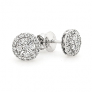 18ct white gold round shape diamond cluster earrings