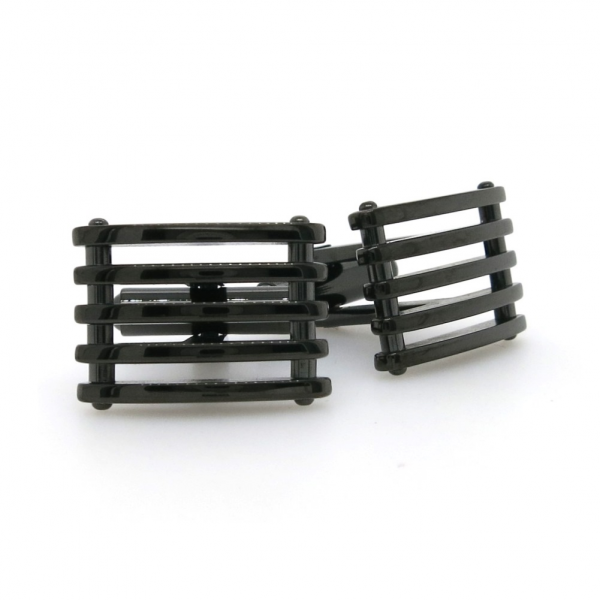 Stainless steel plated black open rectangular cufflinks