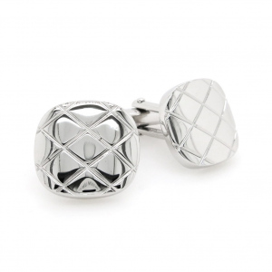 Rhodium plated metal rounded waffle cufflinks
