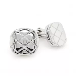 Rhodium plated metal rounded waffle cufflinks
