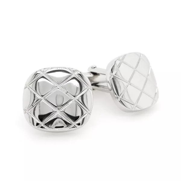 Rhodium plated metal rounded waffle cufflinks - Image 3