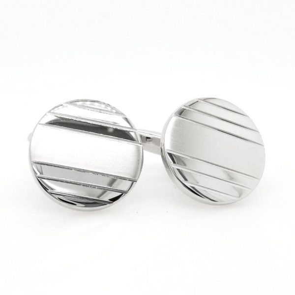 Rhodium plated metal polished and matt finish round cufflinks - Image 4