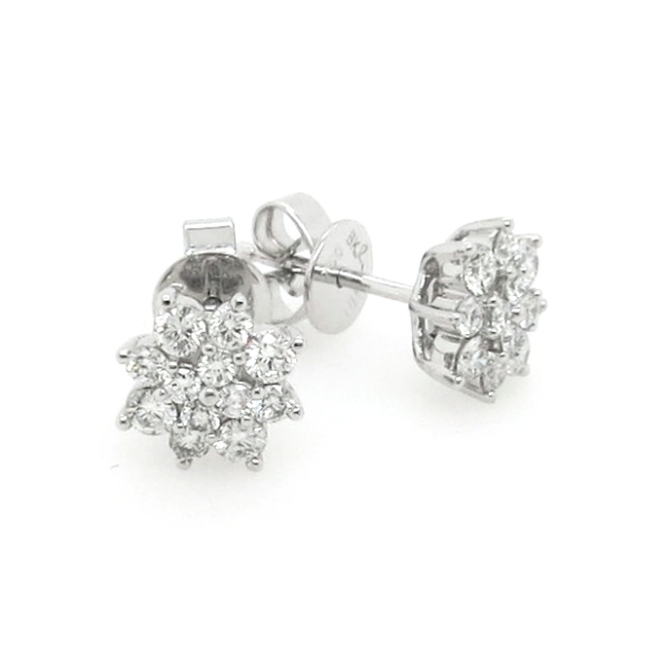 18ct white gold diamond flower style earrings