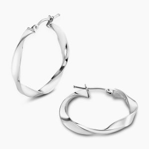 18ct white gold twist hoop earrings 20mm