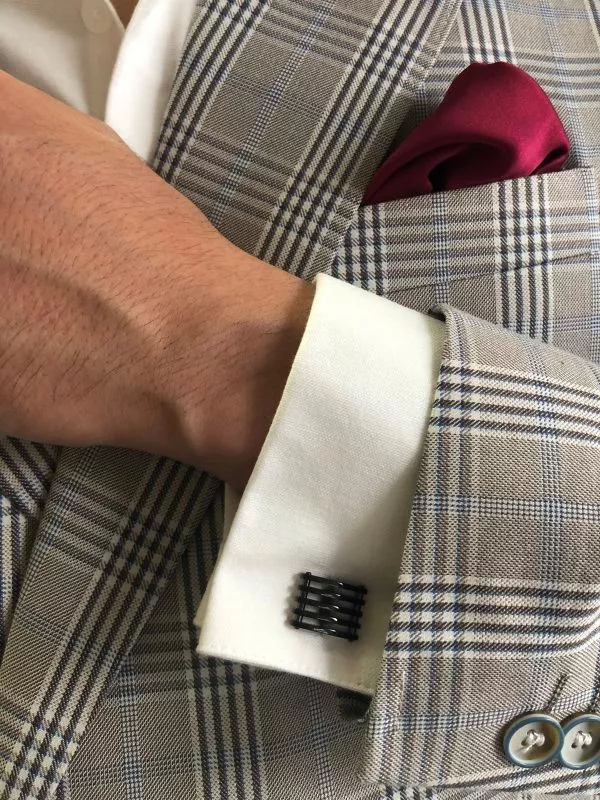 Stainless steel plated black open rectangular cufflinks