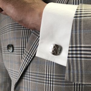 Rhodium plated metal rounded waffle cufflinks