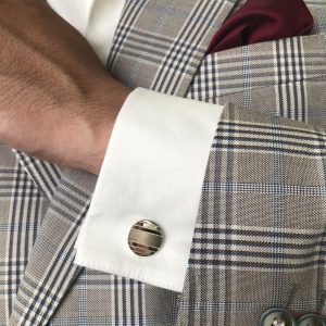 Rhodium plated metal polished and matt finish round cufflinks