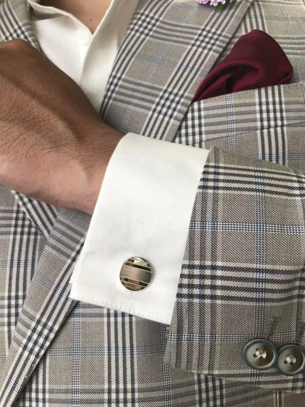 Rhodium plated metal polished and matt finish round cufflinks - Image 2