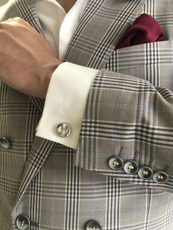 Rhodium plated open circle matt and polished finish cufflinks - Image 2