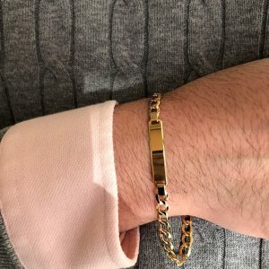 18ct yellow gold ID tag cuban chain bracelet