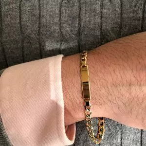 18ct yellow gold ID tag cuban chain bracelet