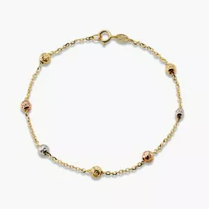 18ct yellow, white and rose gold bracelet with faceted balls