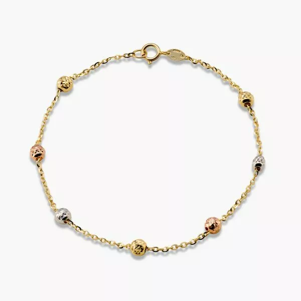 18ct yellow, white and rose gold bracelet with faceted balls