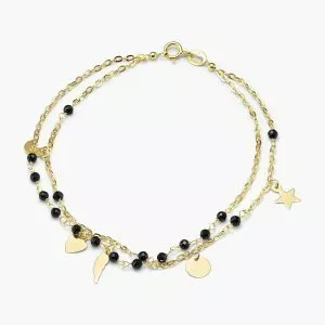 18ct yellow gold feather and star onyx bracelet