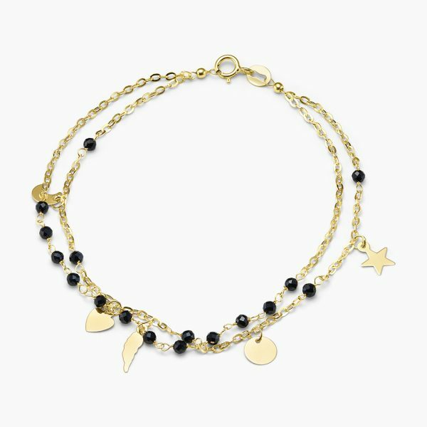 18ct yellow gold feather and star onyx bracelet