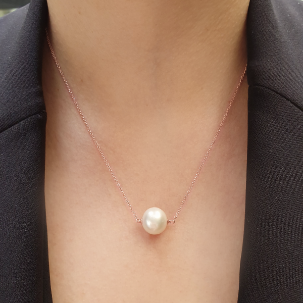 18ct rose gold fresh water pearl necklace