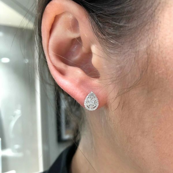 18ct white gold diamond cluster pear shape stud earrings