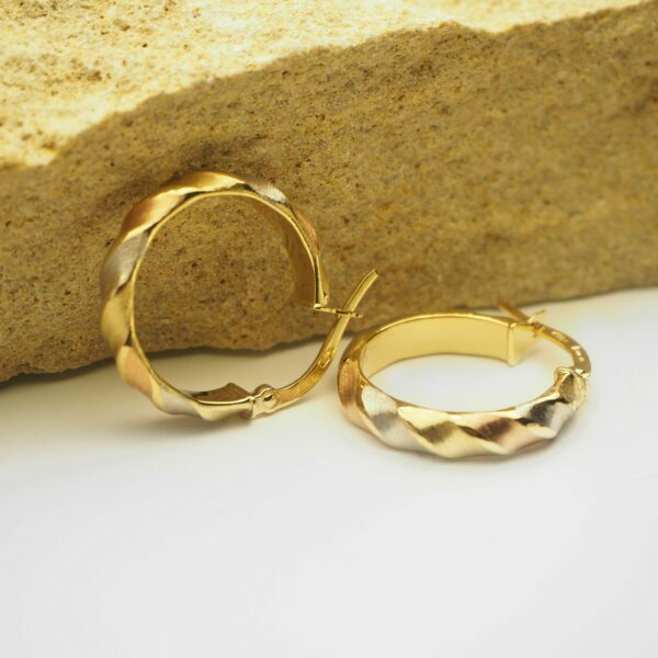 18ct yellow, rose and white gold hoop earrings