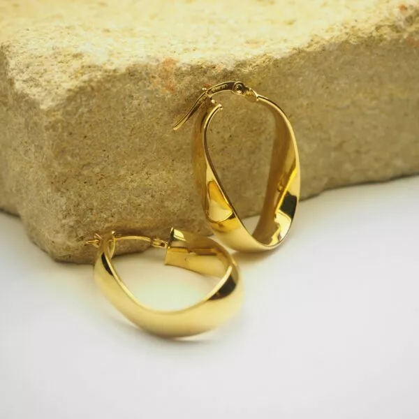 18ct yellow gold flat hoop earrings - Image 3