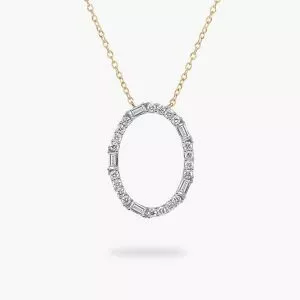 18ct yellow gold oval shape baguette and round diamond necklace