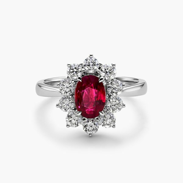 18ct white gold oval 1.02ct ruby & diamond ring