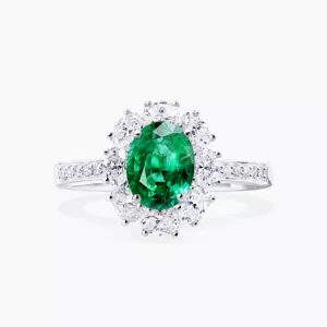 18ct white gold 1.12ct Oval Emerald and diamond ring
