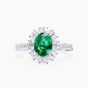 18ct white gold 1.12ct Oval Green Emerald and diamond ring