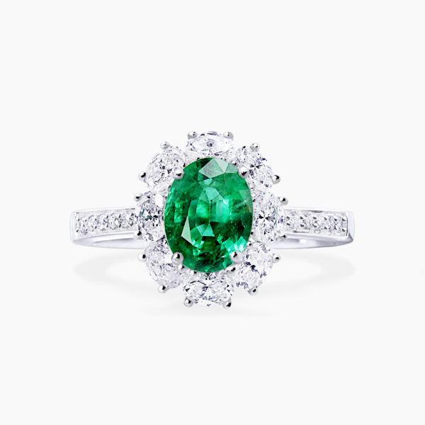 18ct white gold 1.12ct Oval Green Emerald and diamond ring
