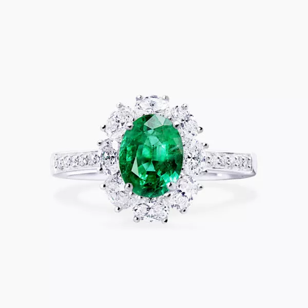 18ct white gold 1.12ct Oval Green Emerald and diamond ring