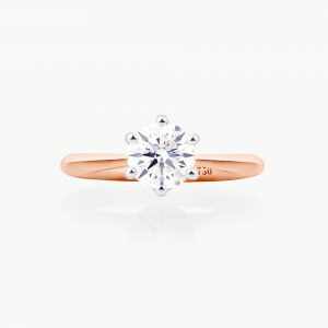 18ct rose and white gold 0.81ct F SI1 round diamond solitaire ring