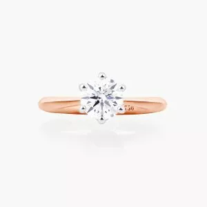 18ct rose and white gold 0.81ct F SI1 round diamond solitaire ring