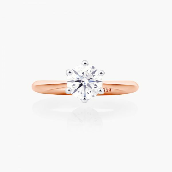BARI - 18ct rose and white gold round diamond solitaire ring