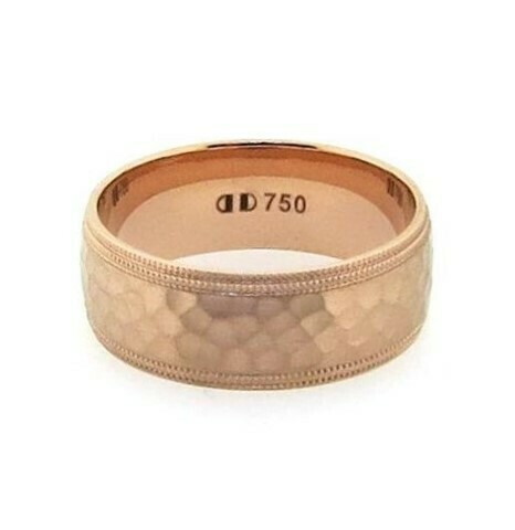 18ct rose gold hammered gents wedding ring