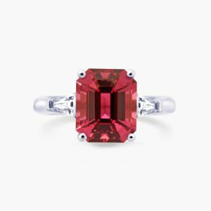 Platinum 4.42ct emerald cut pink tourmaline and diamond ring