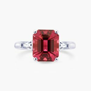 Platinum 4.42ct emerald cut pink tourmaline and diamond ring