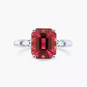 Platinum 4.42ct emerald cut pink tourmaline and diamond ring