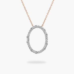 18ct rose gold oval shape diamond necklace