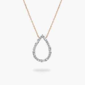 18ct rose gold pear shape baguette and round diamond necklace