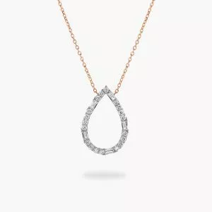 18ct rose gold pear shape baguette and round diamond necklace