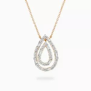 18ct rose gold diamond pear shape necklace