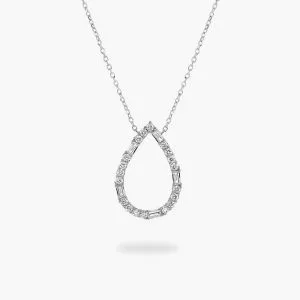 18ct white gold pear shape baguette and round diamond necklace