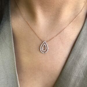 18ct rose gold diamond pear shape necklace