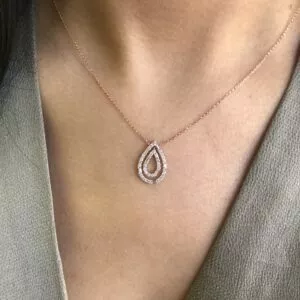 18ct rose gold diamond pear shape necklace