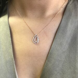 18ct rose gold diamond pear shape necklace