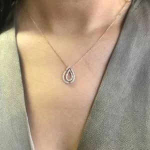 18ct rose gold double pear shape diamond necklace