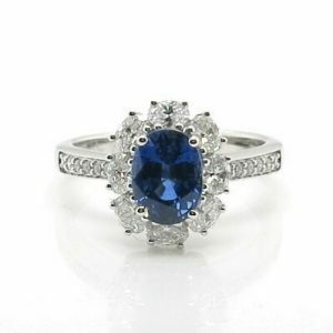 18ct white gold 1.74ct oval blue sapphire and diamond ring